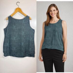 Eileen Fisher Tank Top Silk Sleeveless Green Women's Large Lagenlook  Office